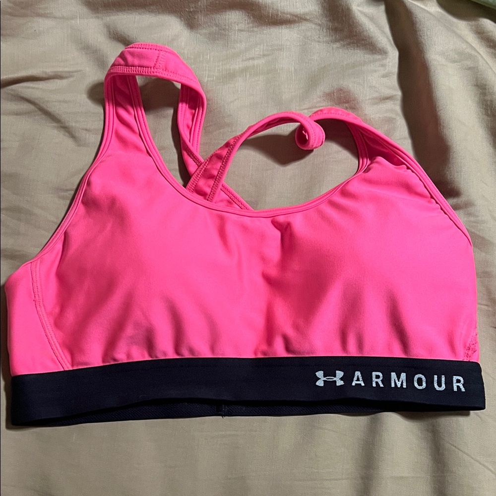 Under Armour Neon Pink Sports Bra with Black Band
